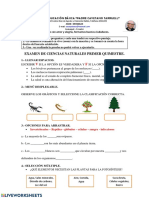 Examen de Ciencias Naturales Primer Quimestre.: Escuela de Educación Básica "Padre Cayetano Tarruell"