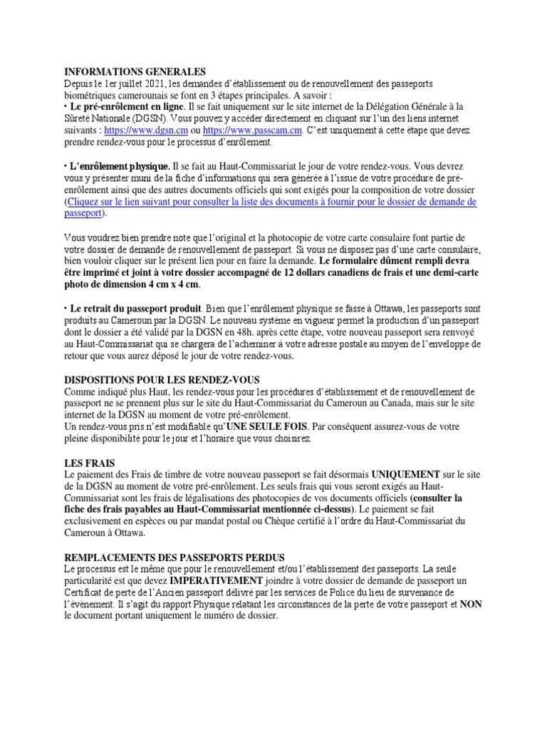 Informations Generales | PDF | Passeport