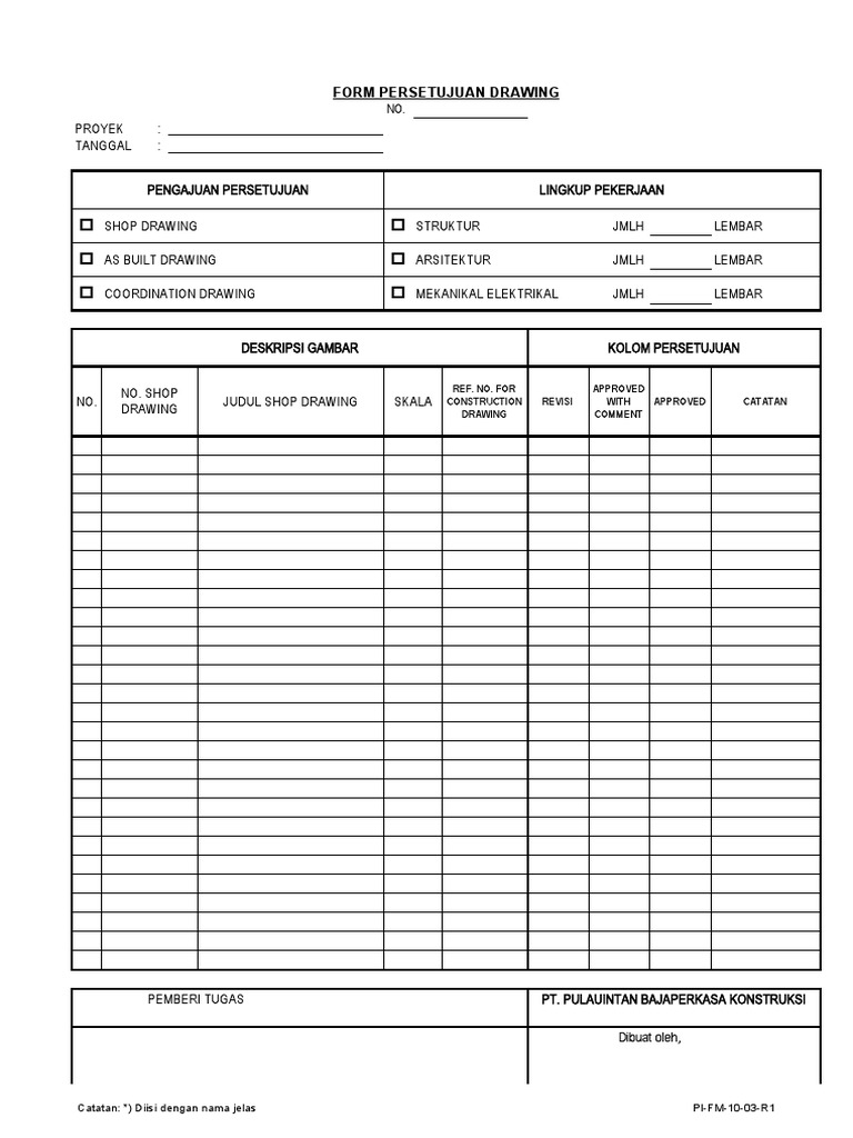 FM 10 03 R1 Form Persetujuan Drawing | PDF
