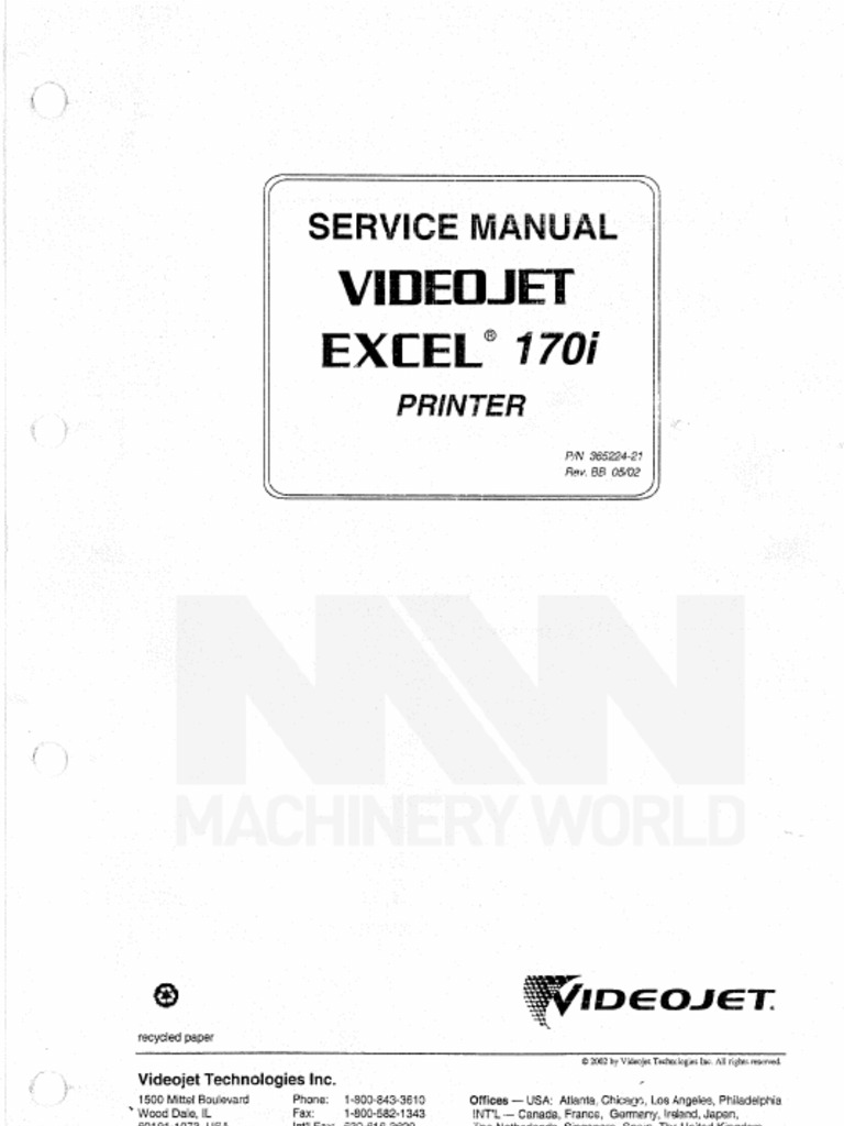Videojet Excel 170i Printer PDF