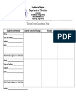 Teacher-Parent Consultation Form: Department of Education