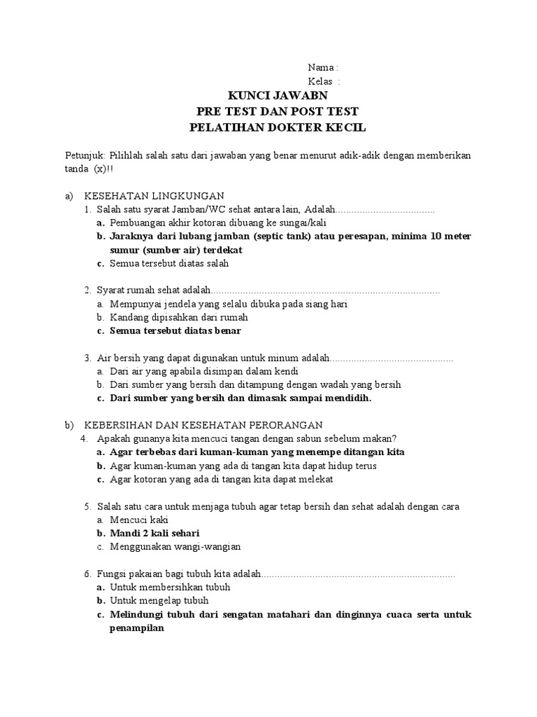 Pre Test Dan Post Test Dokter Kecil PDF