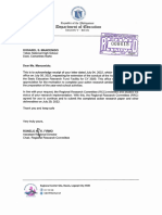 Letter Re Extension of The Conduct of The Action Research Under BERF Facility