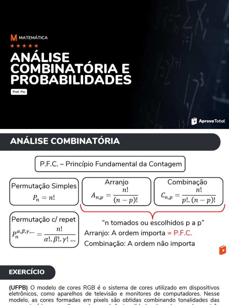 Análise Combinatória e Probabilidades | PDF | Modelo de cores RGB | Cor