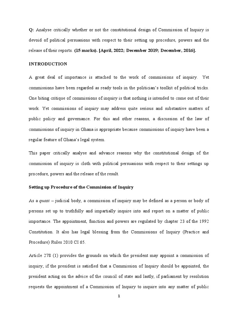 COMMISSION OF INQUIRY intelligence overview