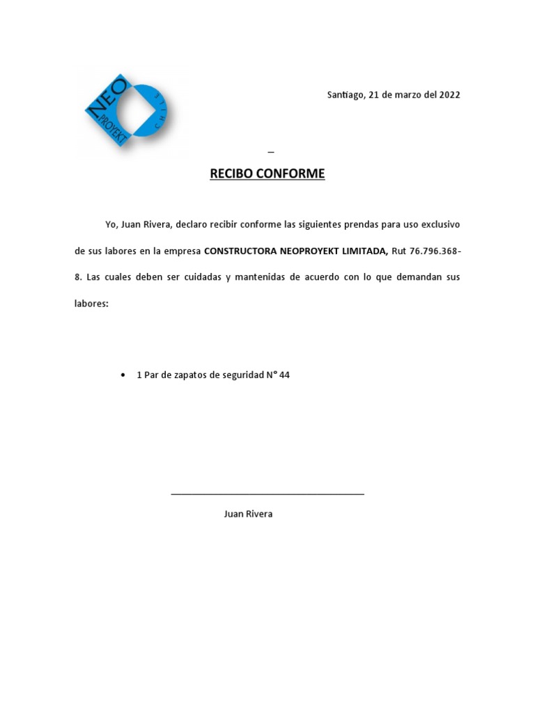 Carta De Recibo Conforme