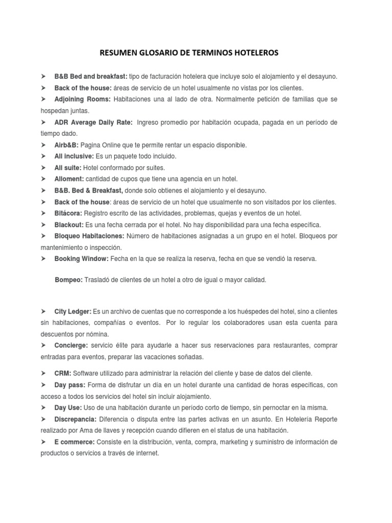 Glosario de Términos Hoteleros | PDF | Hotel | Industrias de servicio