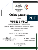 Certificate of Appreciation: Rainniel E. Marcos