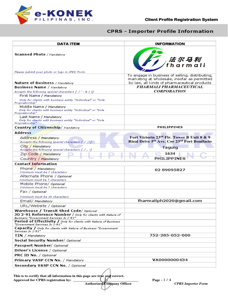 CPRS Corp | PDF | Fax | Sole Proprietorship