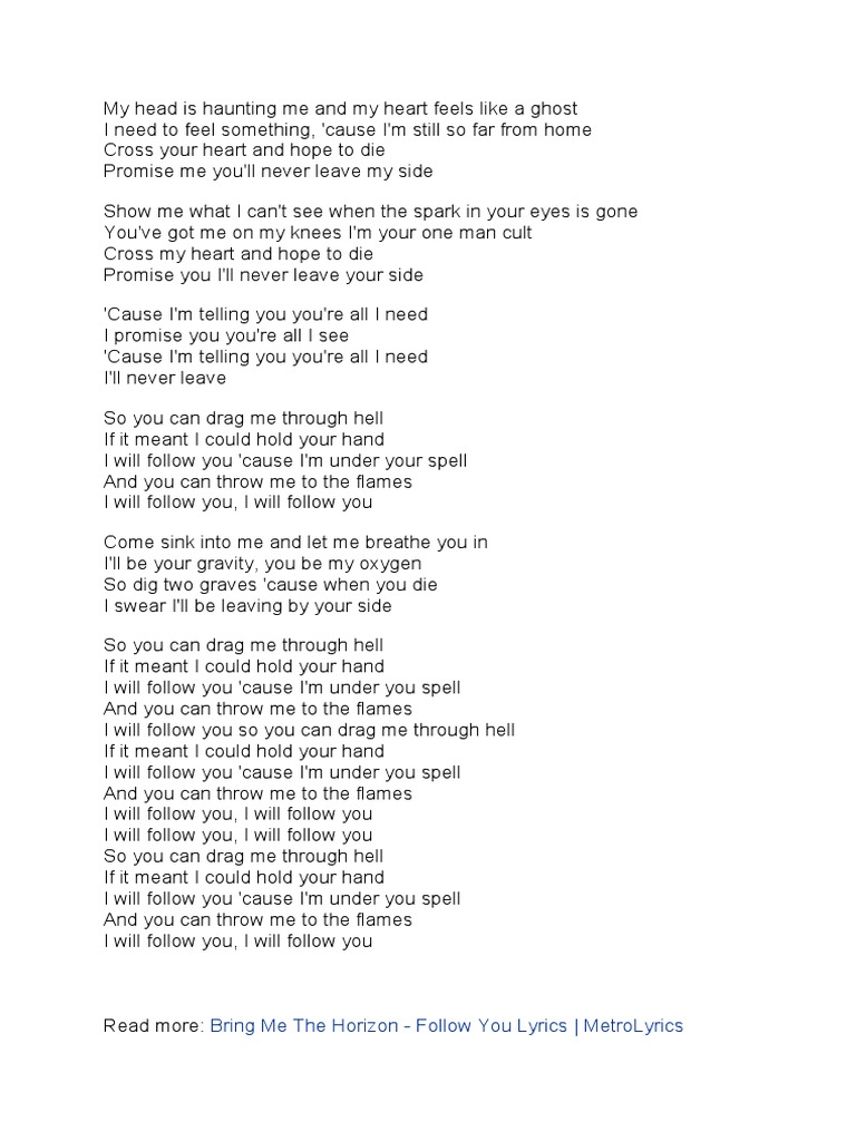 Bring Me The Horizon Follow You Lyrics Metrolyrics PDF