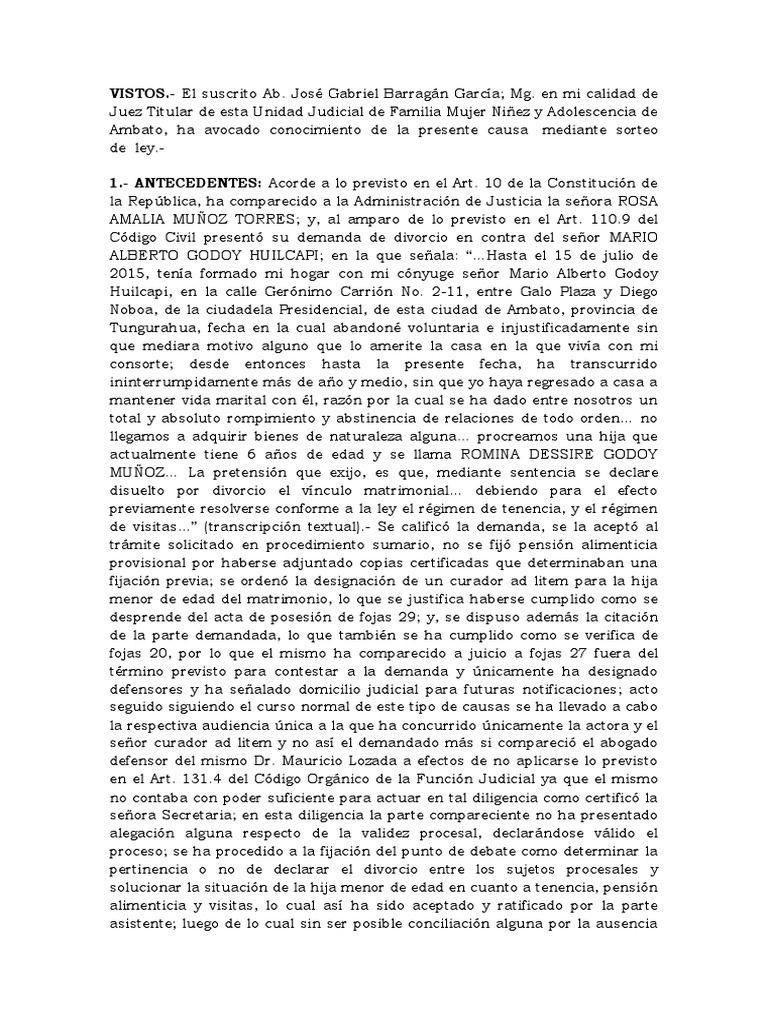 Sentencia Ecuador | PDF | Divorcio | Debido al proceso