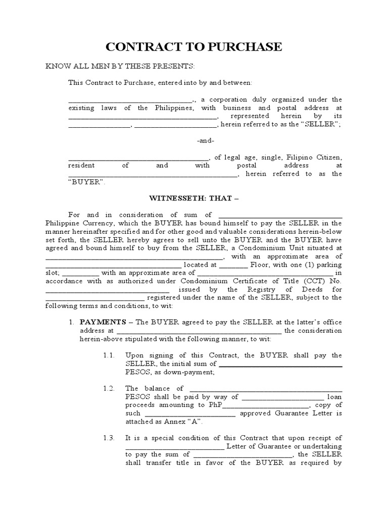 Condominium Purchase Agreement Template | PDF | Taxes | Lease