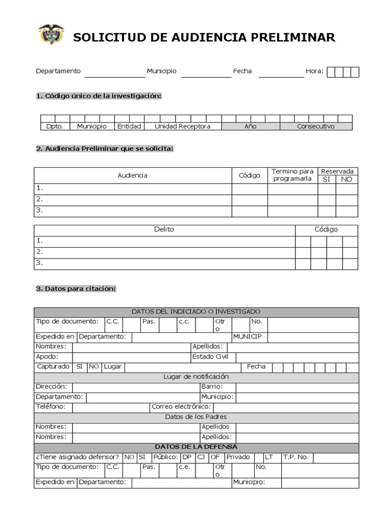Solicitud Audiencia Preliminar PDF Justicia Crimen y violencia