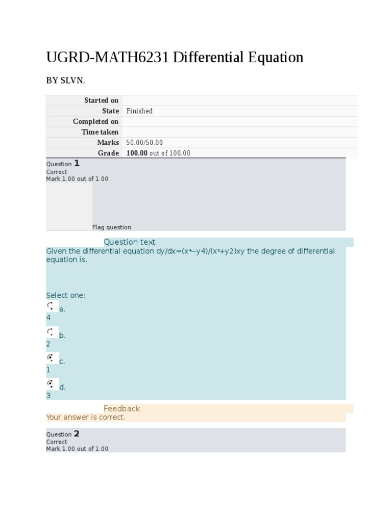 Differential Equation Final Exam PDF Equations Differential Equations