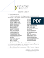 Certification: Republic of The Philippines Province of Lanao Del Norte Municipality of Baloi Barangay Angayen