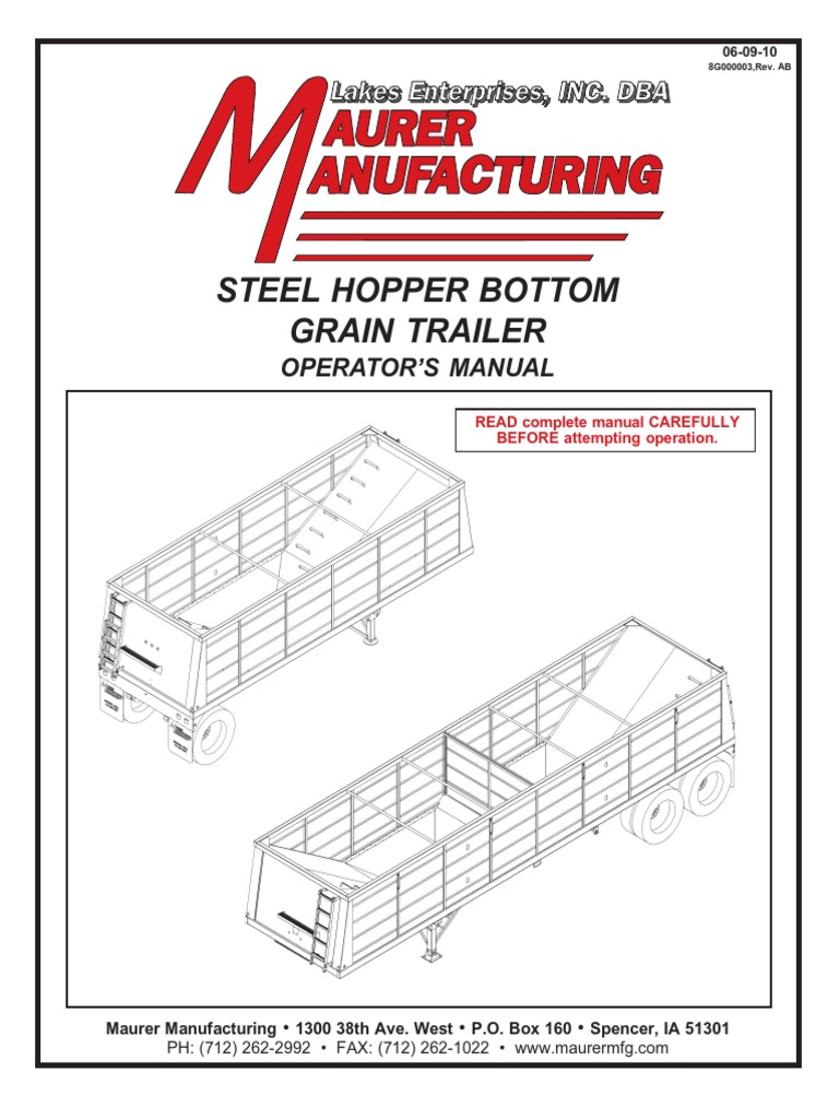 Steel Hopper Bottom Grain Trailer: Operator S Manual | PDF | Trailer (Vehicle) | Tire