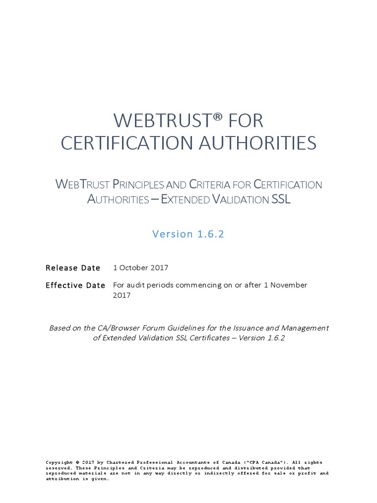 3.WebTrust Principles and Criteria For CA - EV SSL Version 1.6.2 | PDF ...