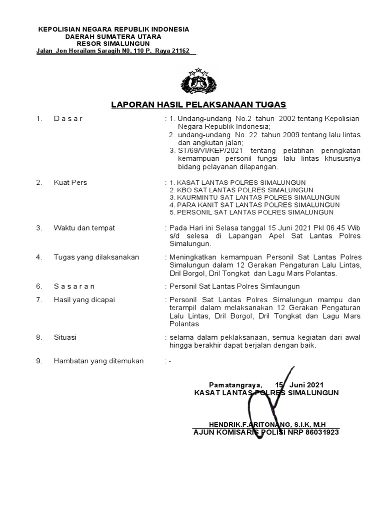 LHPT Pelaksanaan Pelatihan 12 Gerakan Pengaturan Lalu Lintas 15 | PDF