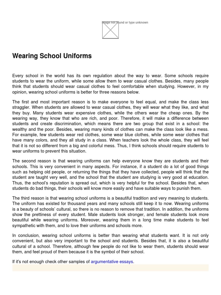 Wearing School Uniforms Argumentative Essays PDF Clothing