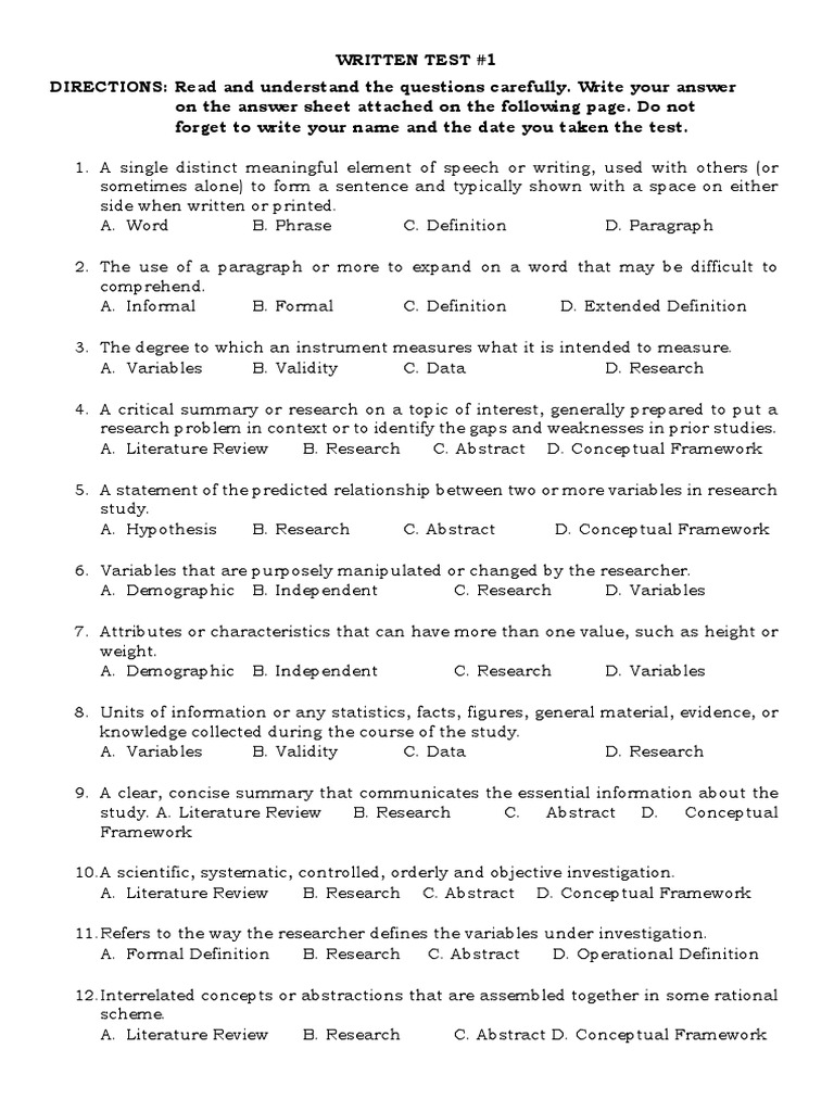 Written Test m1 | PDF | Validity (Statistics) | Sampling (Statistics)