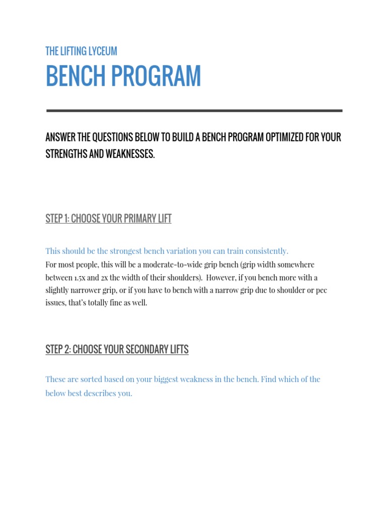 Optimized Bench Press Program Guide | PDF | Weight Training | Weight