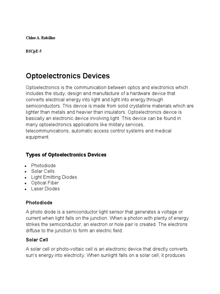 Types of Optoelectronics Devices PDF Optical Fiber Laser