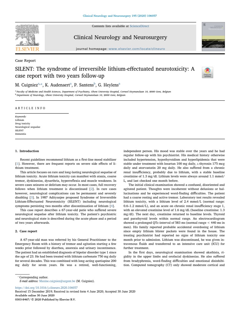 Clinical Neurology and Neurosurgery Case Report PDF Neurology