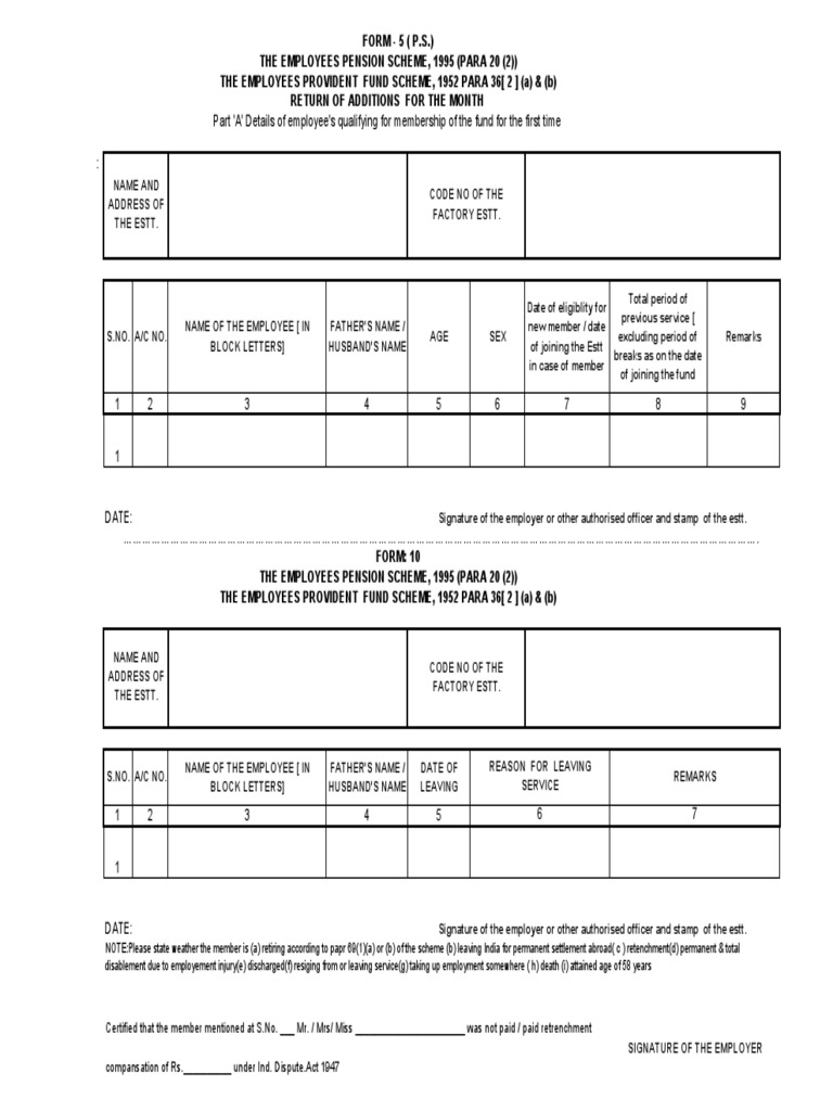 PF Form No 5 & 10 | PDF | Pension | Labor