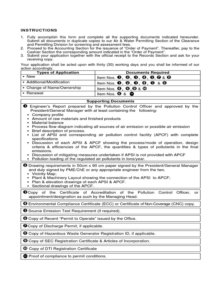 Application For Permit To Operate DENR  PDF  Pollution  Environmental Issues