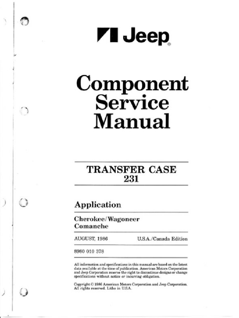 Jeep NP231 Transfer Case Service Manual 1986 OCR 30 Pages