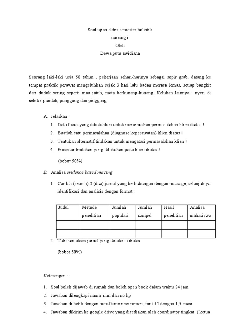 Soal Dan Jawaban UAS HOLISTIK NURSING NEWW PDF