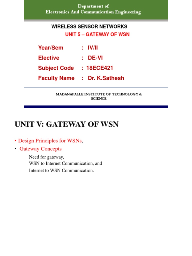 Gateway Concepts in Wireless Sensor Networks | PDF | Technology ...