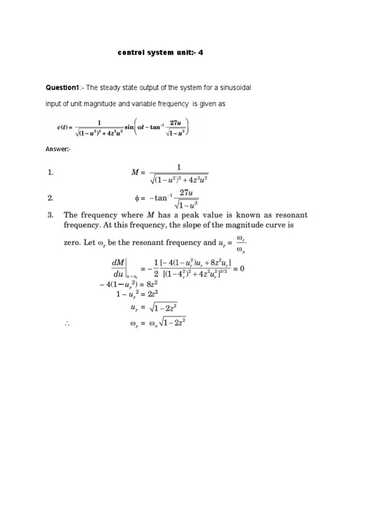 Question1:-The Steady State Output of The System For A Sinusoidal | PDF ...