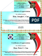Hon. Joseph C. Cua: Certificate of Appreciation