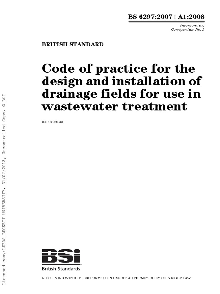 BS6297 Code of Practice For The Design and Installation of Drainage