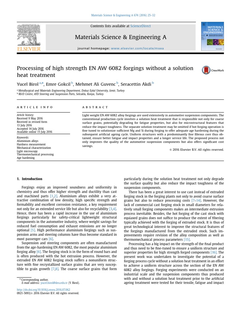 Materials Science & Engineering A: Yucel Birol, Emre Gokcil, Mehmet Ali ...