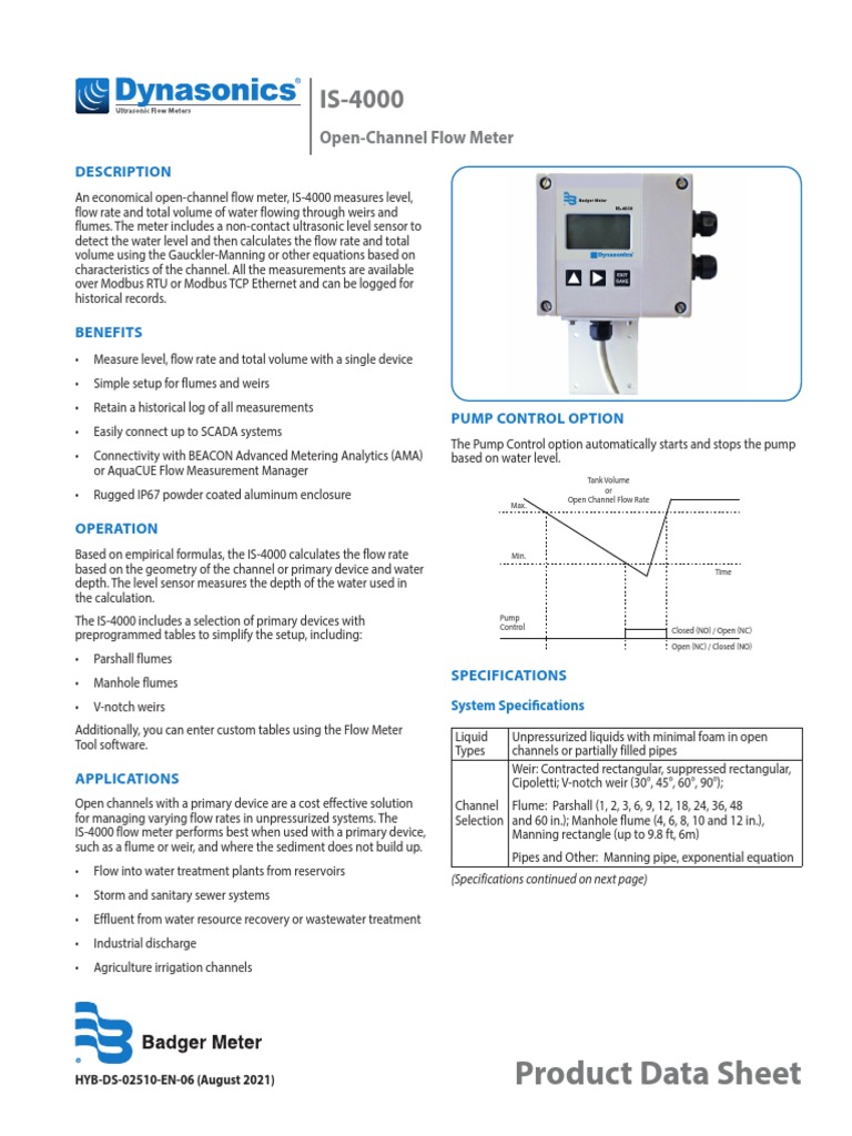 HYBDS02510EN Dynasonics IS4000 OpenChannel Flow Meter Data Sheet