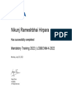 Nikunj Rameshbhai Hirpara: Mandatory Training 2022 - LCBBCNM-K-2022