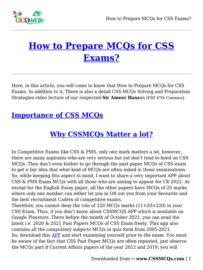 How To Prepare MCQs For CSS Exams | PDF | Multiple Choice | Test ...