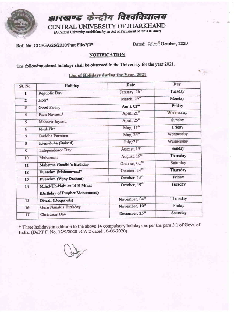 Holiday List 2021 PDF Religious Festivals Holidays