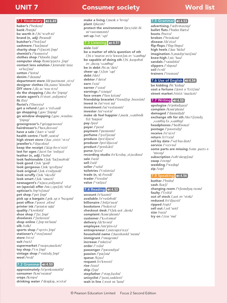 Focus2 2E SB U07 WordList | PDF | Trade | Economies