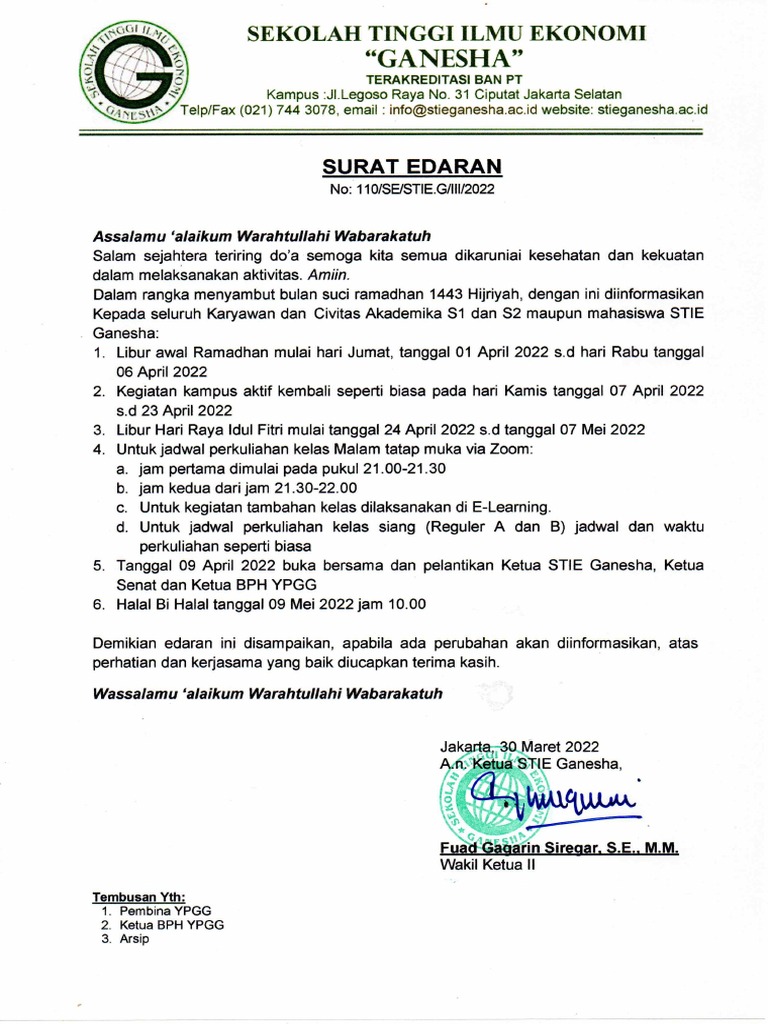 Surat Edaran Libur Ramadhan April 2022 PDF