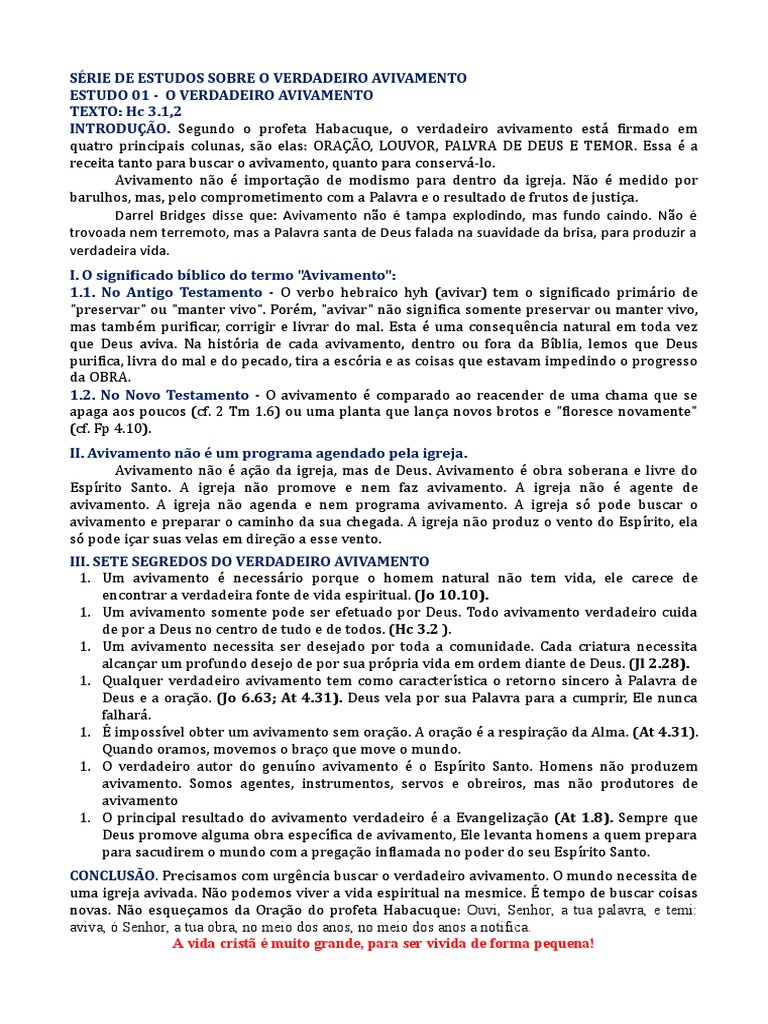 Estudo sobre o Verdadeiro Avivamento | PDF | Bíblia | Renascimento cristão
