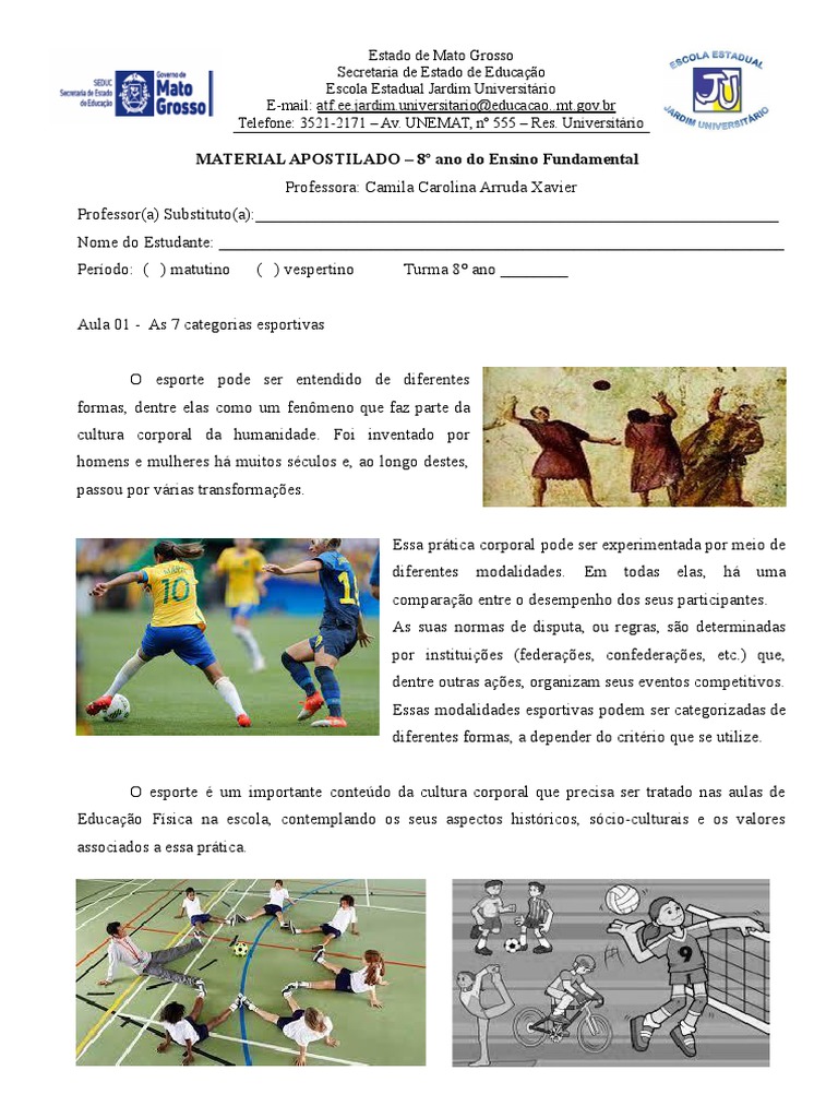 Apostila Educação Física 8º Ano - 8ºBMT | PDF | Voleibol | Esportes