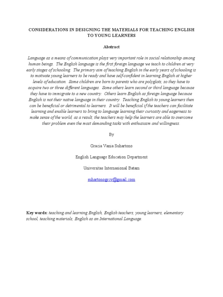 Considerations in Designing The Materials For Teaching English To Young