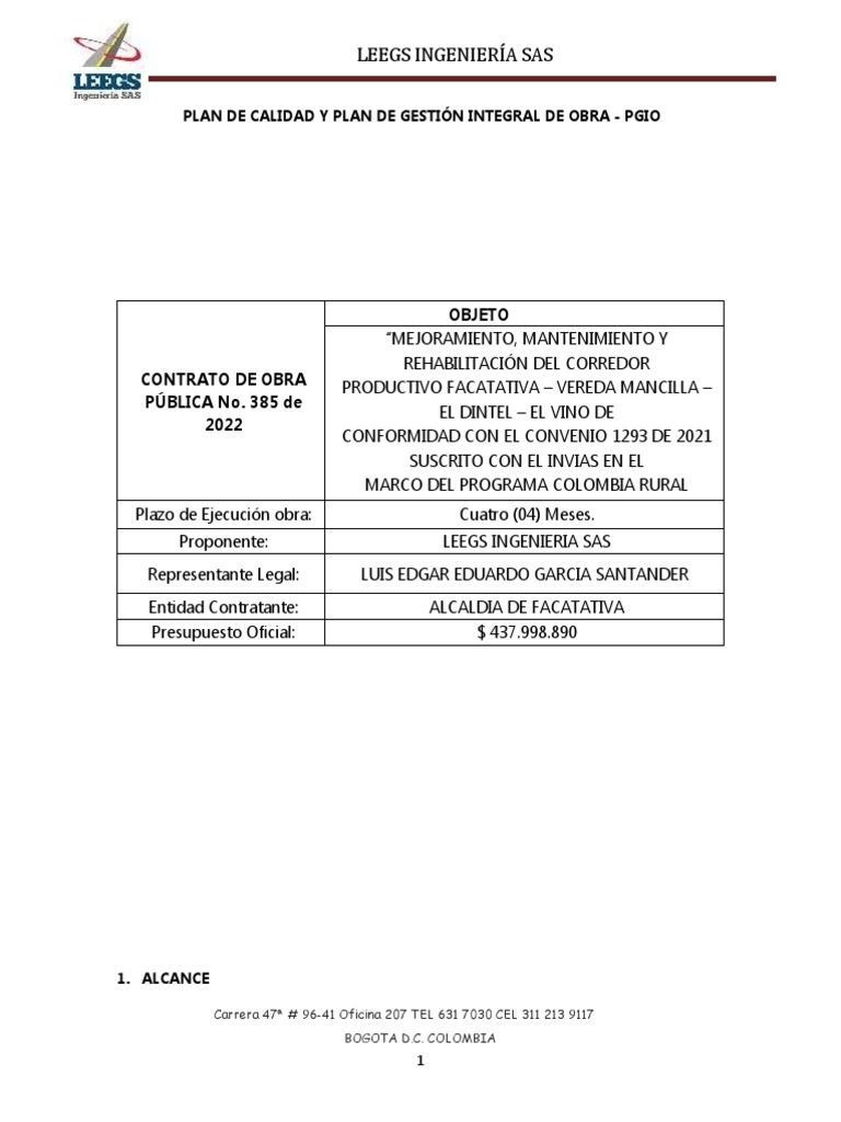 Plan de Calidad para Obra en Facatativá | PDF | Calidad (comercial ...