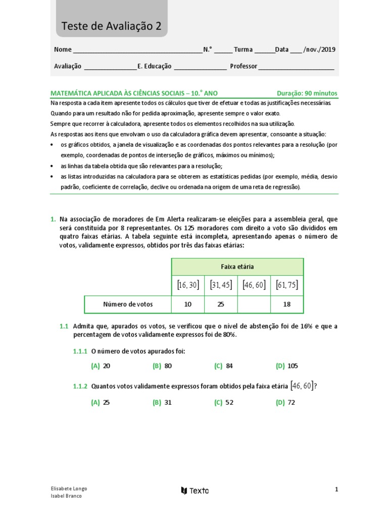 MACS 10 (Teste2) TEXTO Out2019 | PDF | Decimal | Aritmética