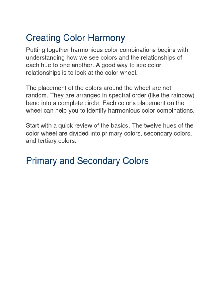 Understanding Color Harmony Basics | PDF | Color | Hue