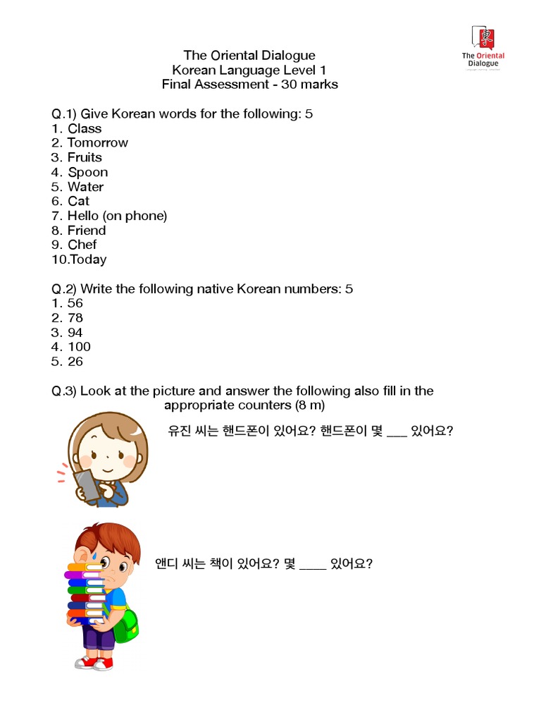 Korean Level 1 - Final Assessment | PDF