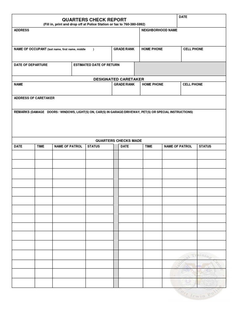 Quarters Check Report Form | PDF